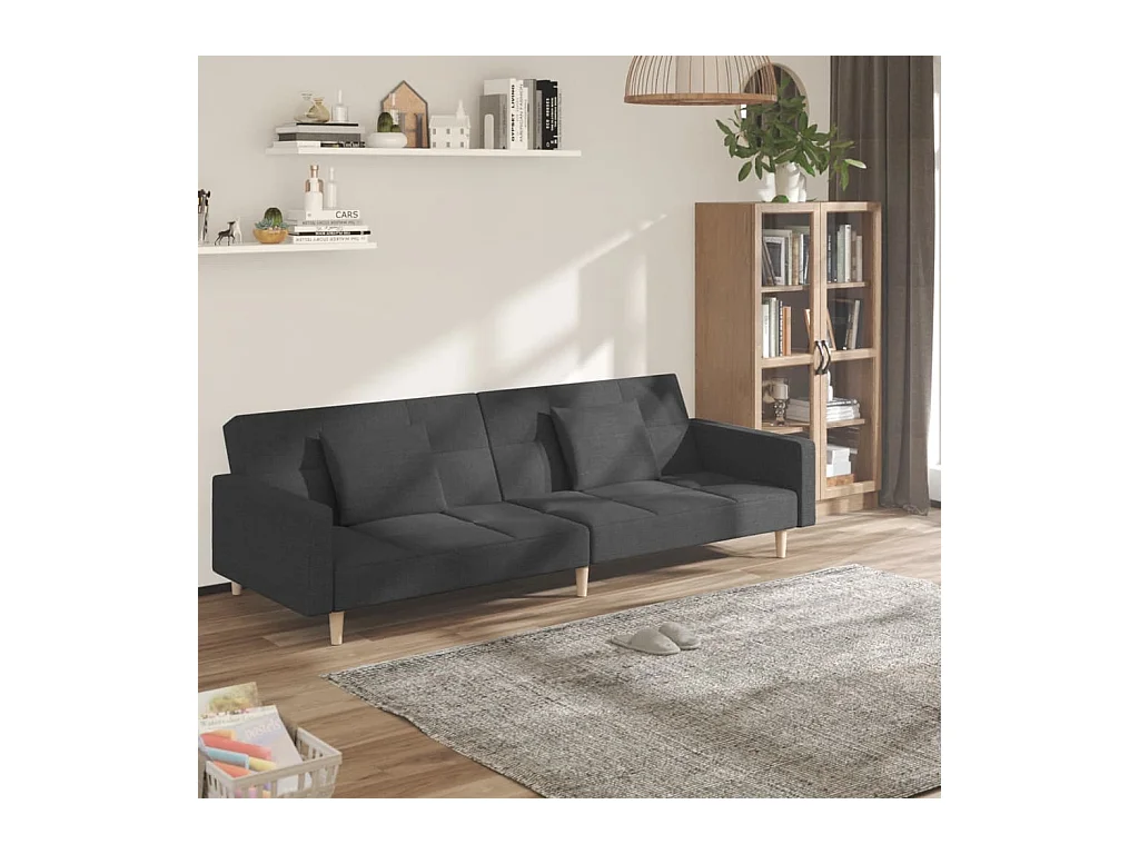 Schlafsofa 2-Sitzer mit 2 Kissen Dunkelgrau Stoff