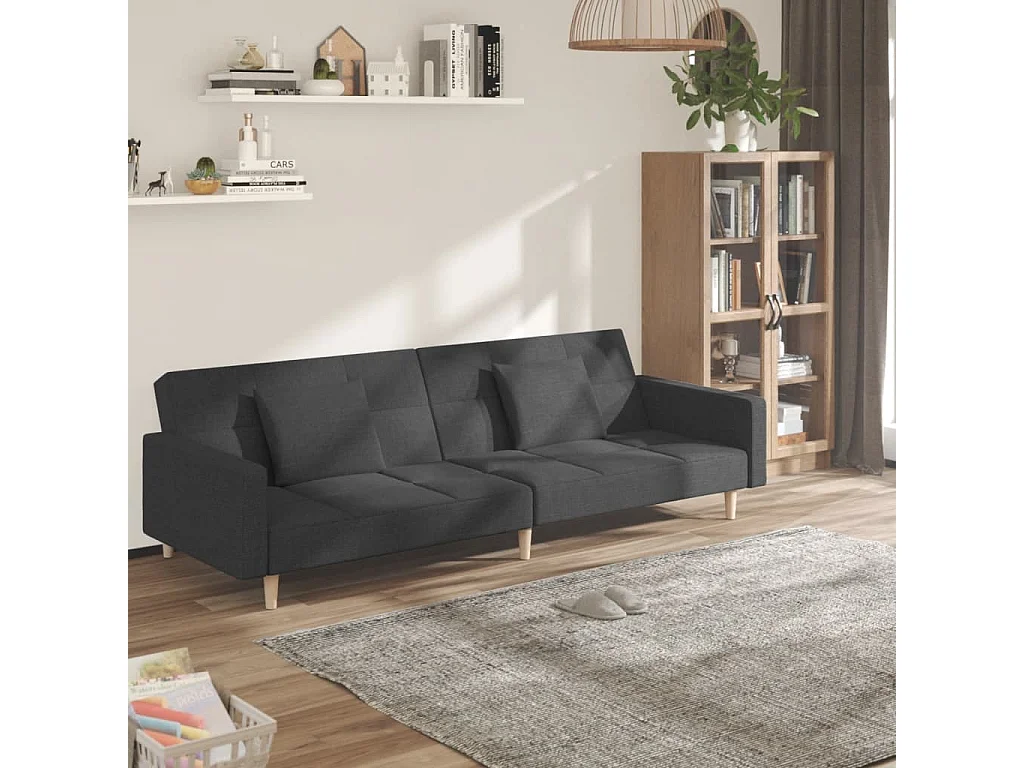 Schlafsofa 2-Sitzer mit 2 Kissen Dunkelgrau Stoff