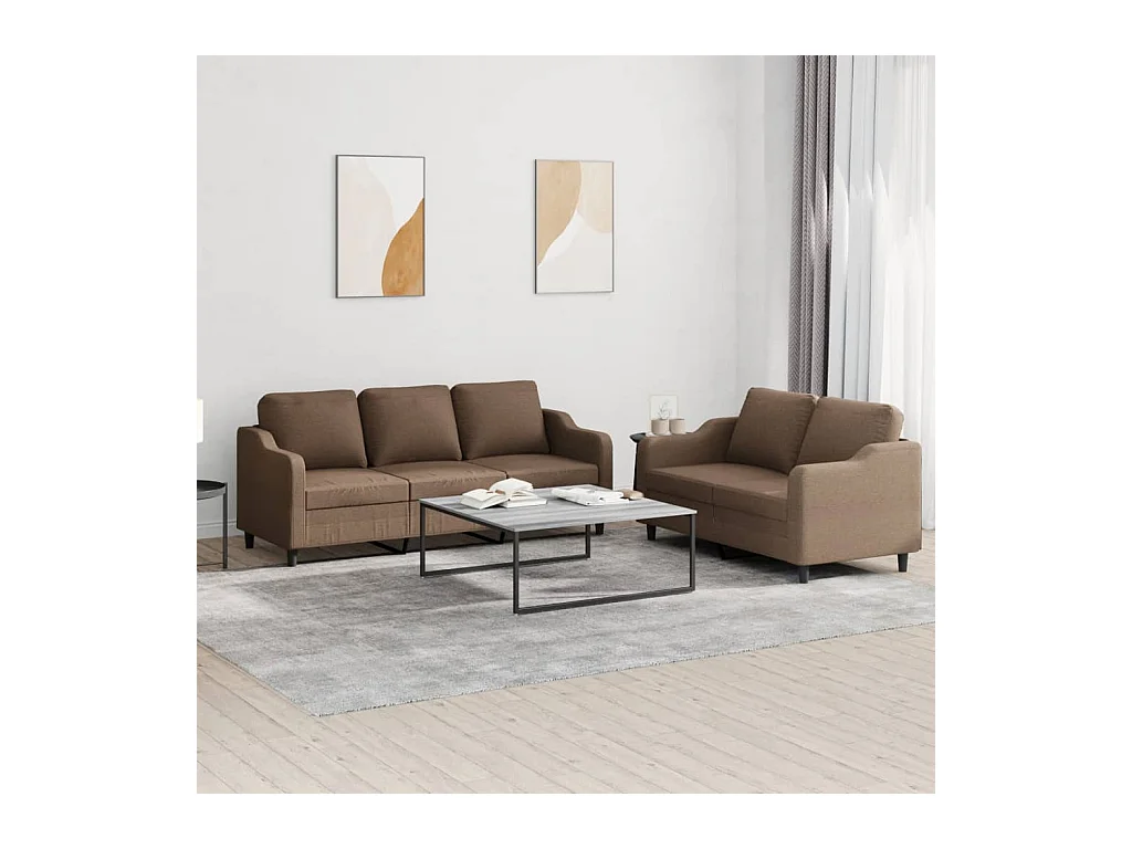 Set di Divani 2 pz con Cuscini Marrone in Tessuto