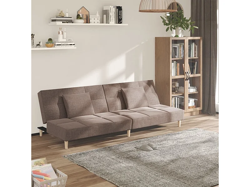 Schlafsofa 2-Sitzer mit 2 Kissen Taupe Stoff