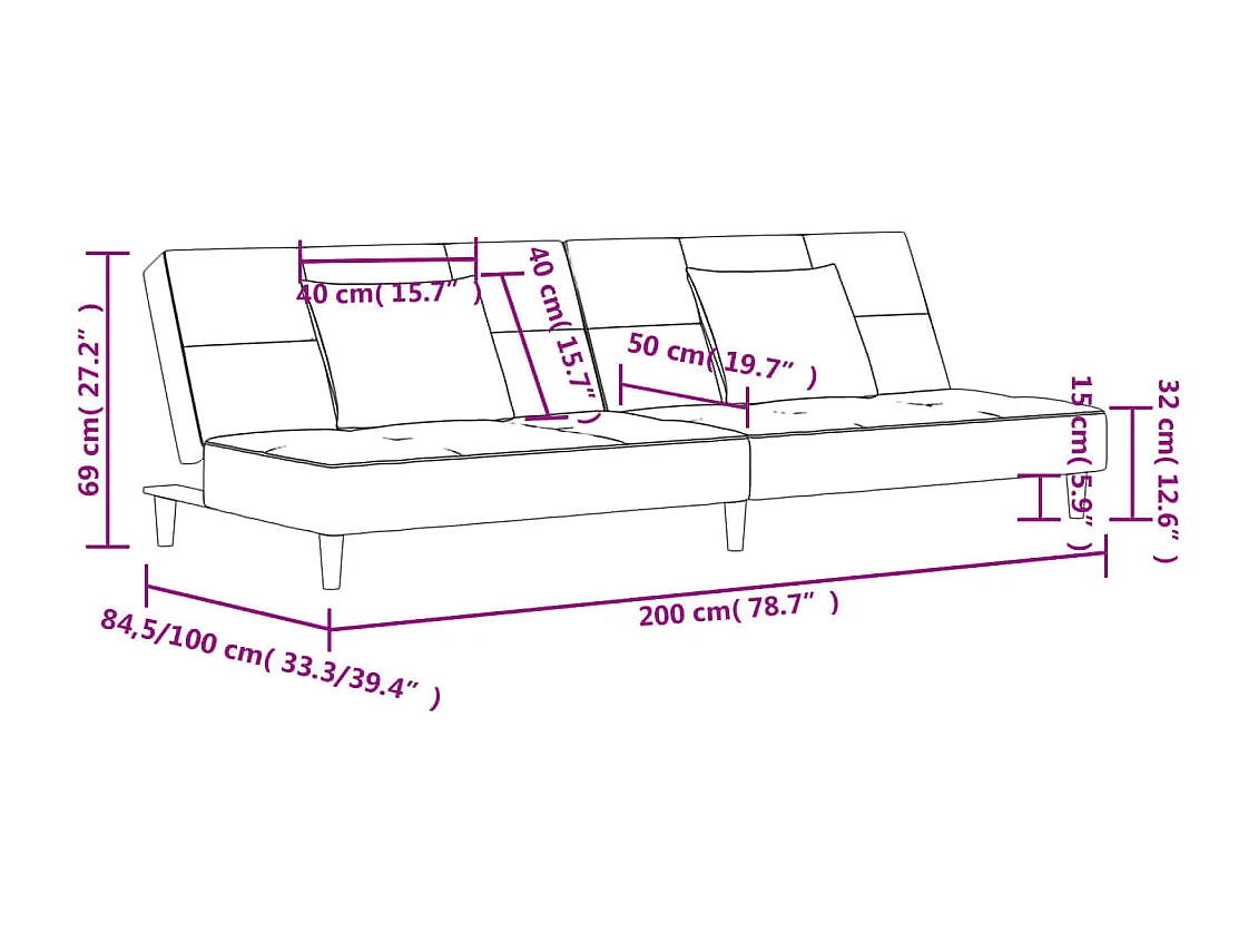 Slaapbank 2-zits met 2 kussens stof taupe