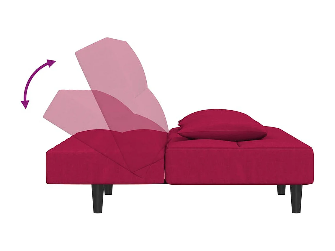 Canapé-lit à 2 places et deux oreillers Rouge bordeaux Velours