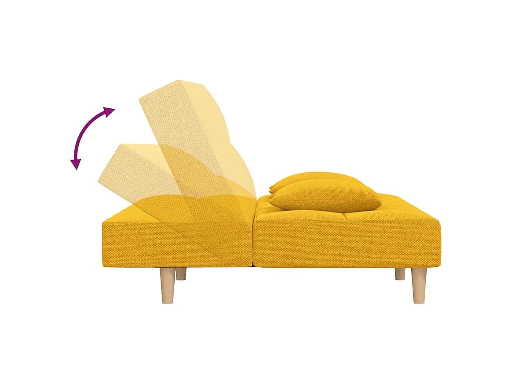 Canapé-lit à 2 places avec deux oreillers jaune tissu