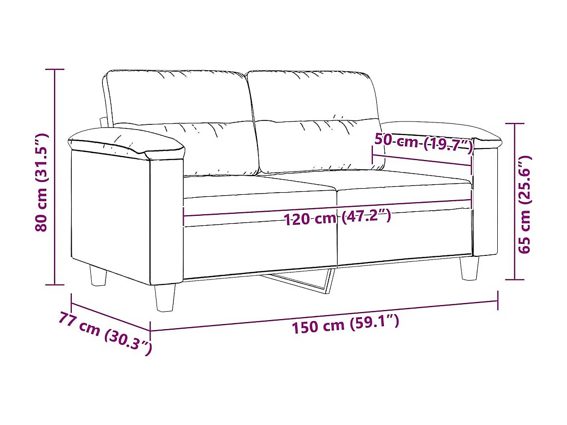 Sofá de 2 plazas de tela de microfibra beige 120 cm