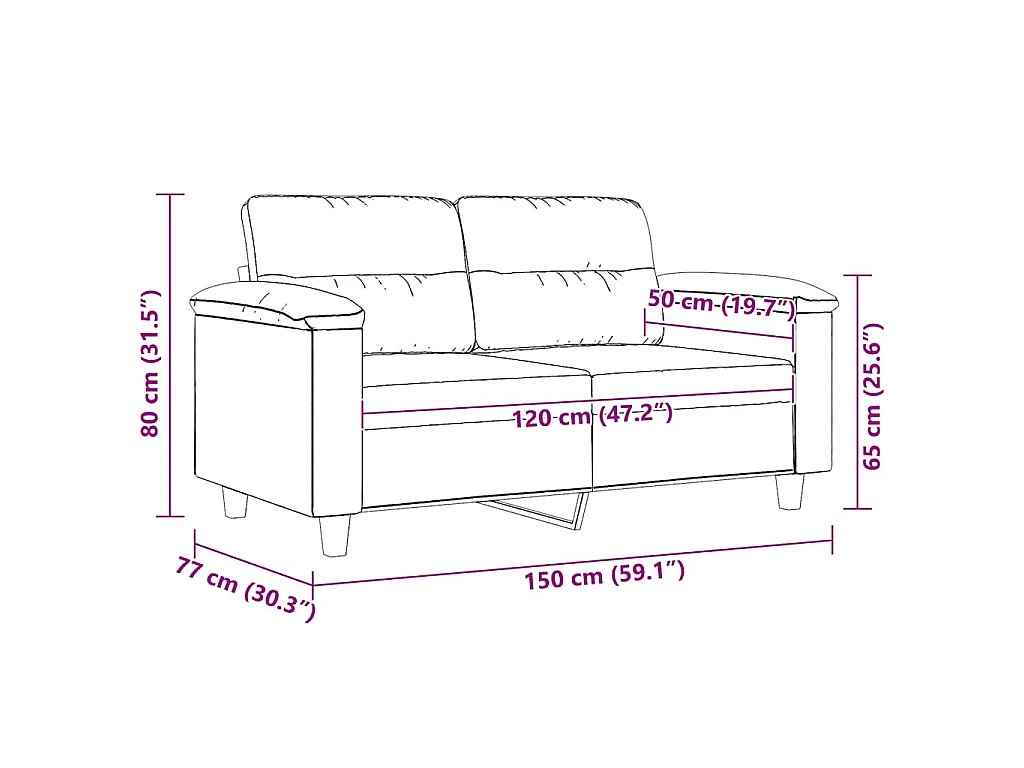 Canapé à 2 places Beige 120 cm Tissu microfibre