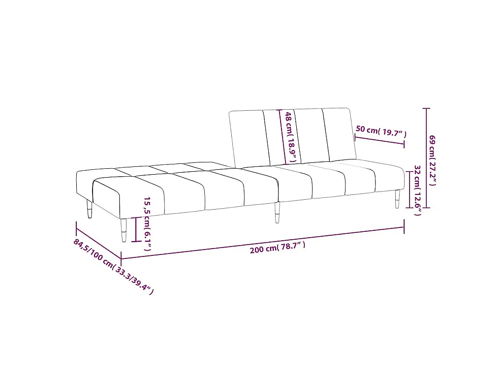 Sofá-cama de 2 lugares veludo azul