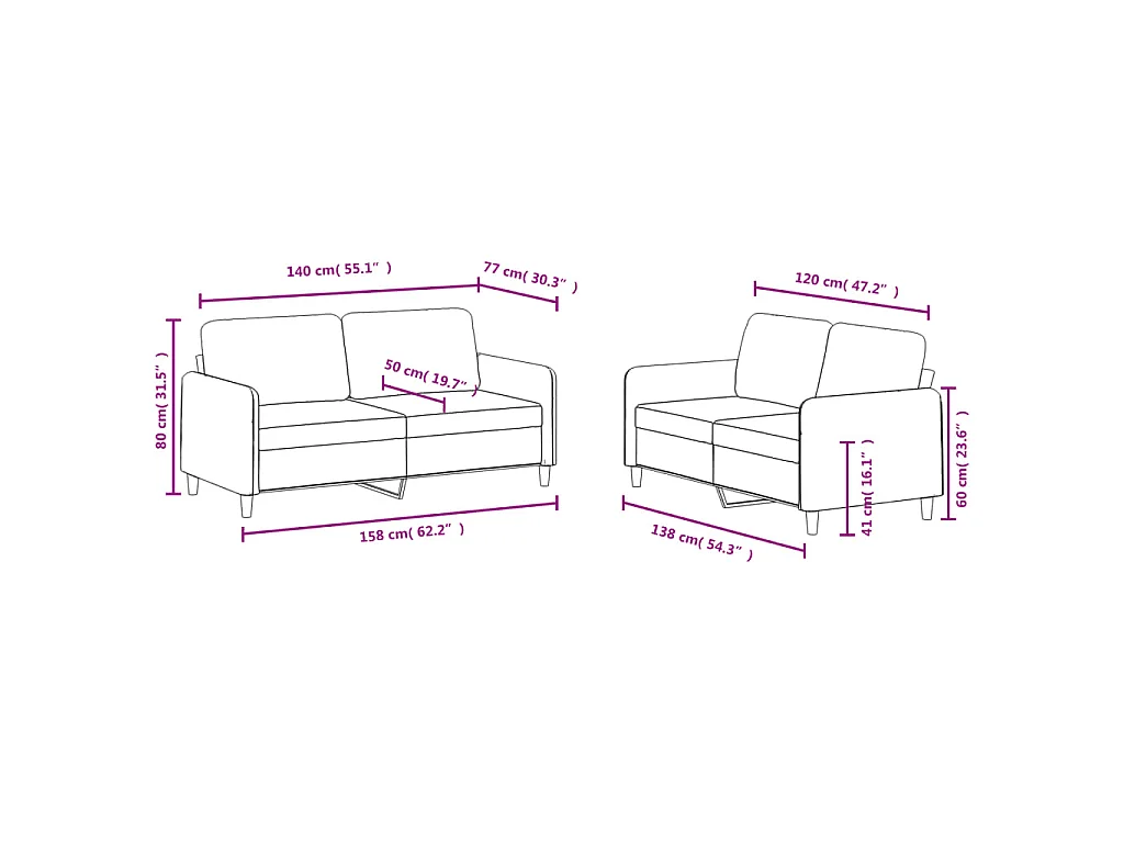 Ensemble de canapés 2 pcs gris clair velours