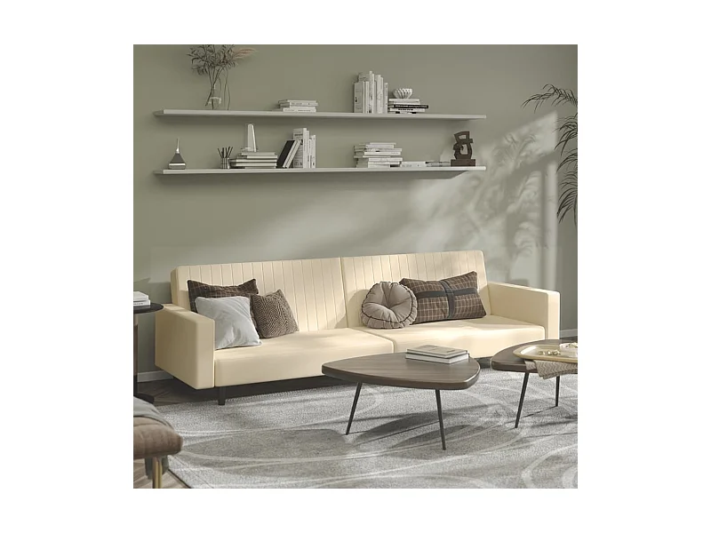 Canapé-lit à 2 places crème velours