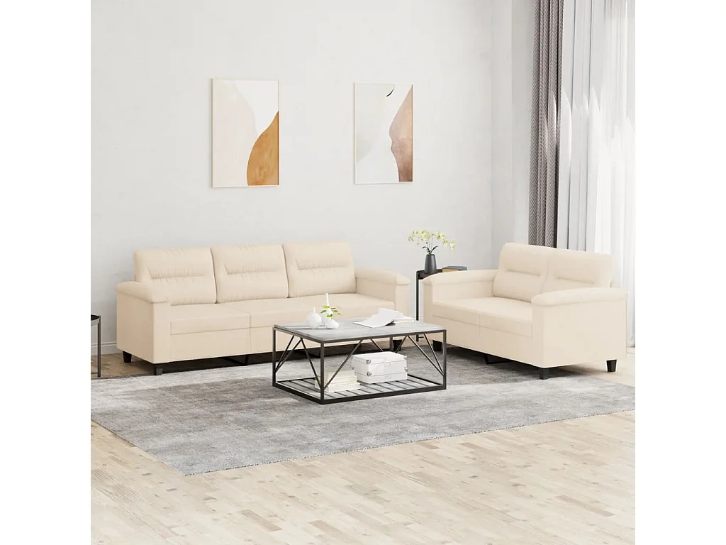 Ensemble de canapés 2 pcs avec coussins beige tissu microfibre