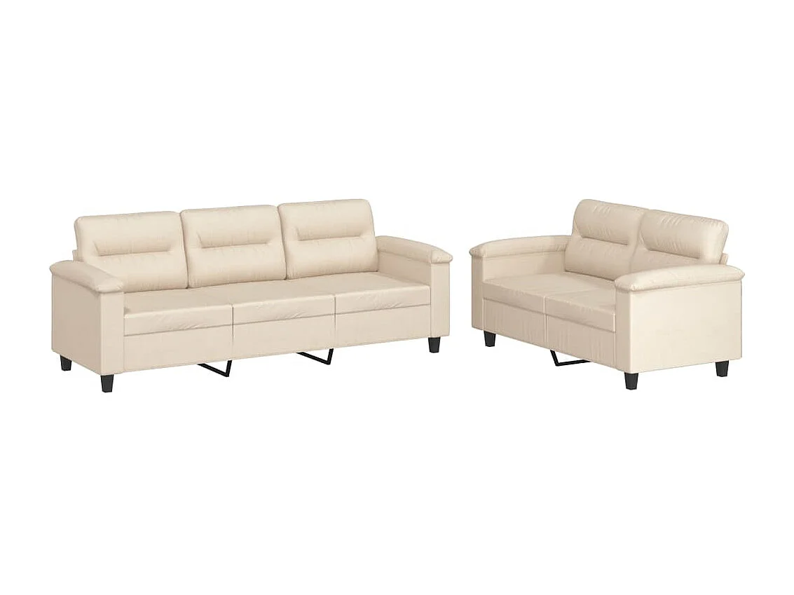 Ensemble de canapés 2 pcs avec coussins beige tissu microfibre