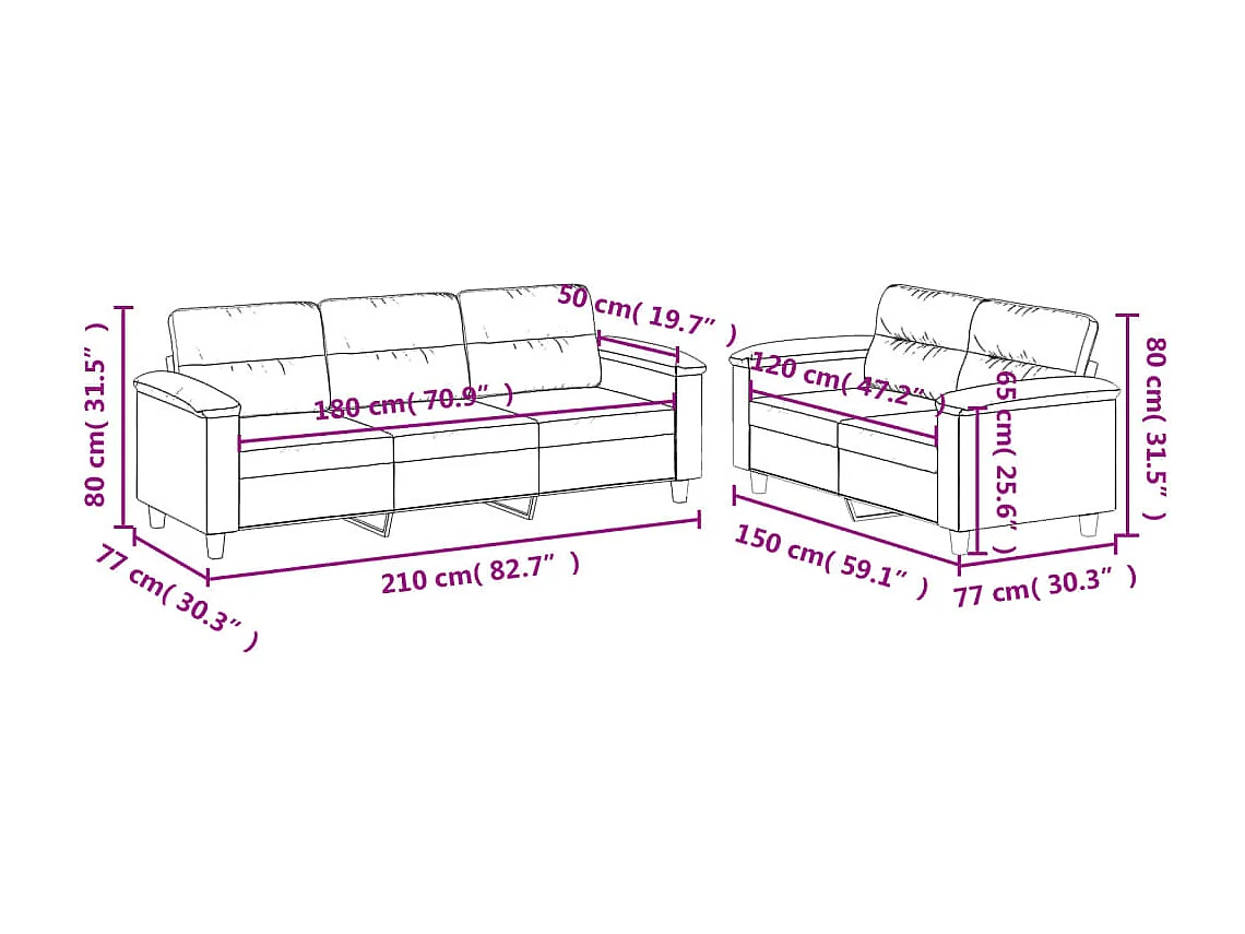 Ensemble de canapés 2 pcs avec coussins beige tissu microfibre
