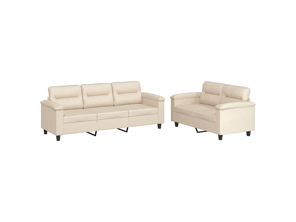 Ensemble de canapés 2 pcs avec coussins beige tissu microfibre
