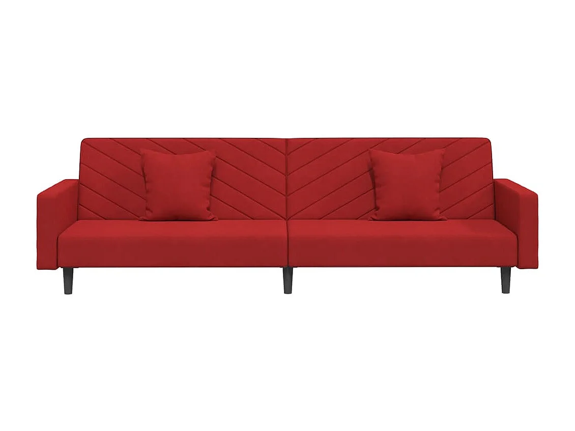 Sofá cama de 2 plazas con dos almohadas terciopelo rojo tinto