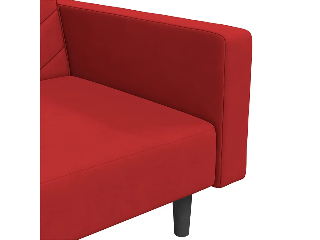 Sofá cama de 2 plazas con dos almohadas terciopelo rojo tinto