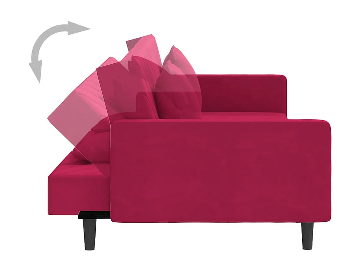 Canapé-lit à 2 places et deux oreillers Rouge bordeaux Velours
