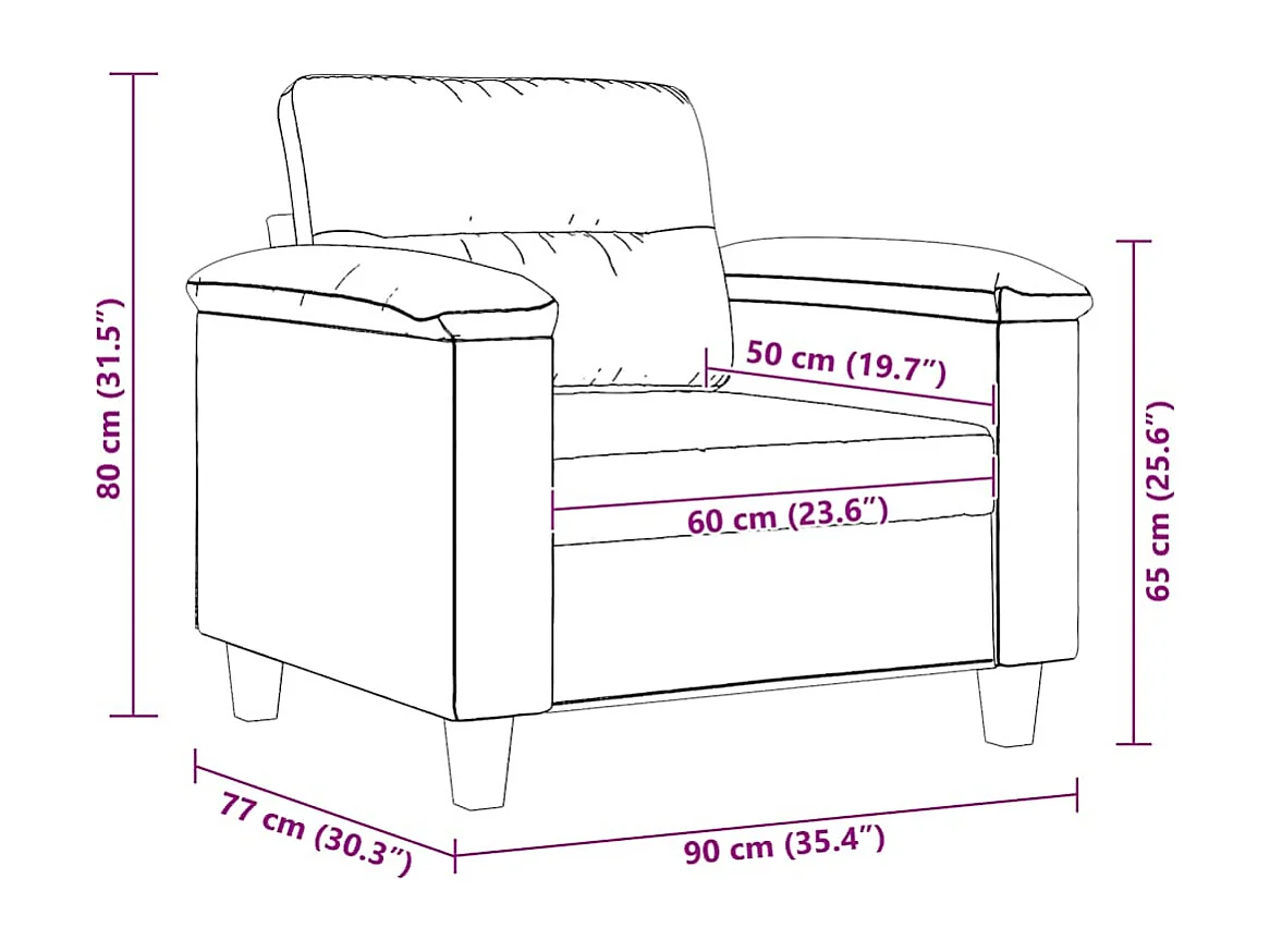 Chaise de canapé noir 60 cm tissu microfibre