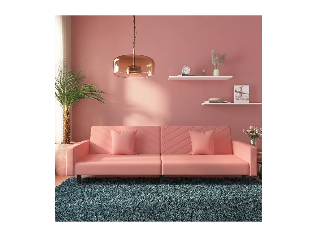 Schlafsofa 2-Sitzer mit 2 Kissen Rosa Samt