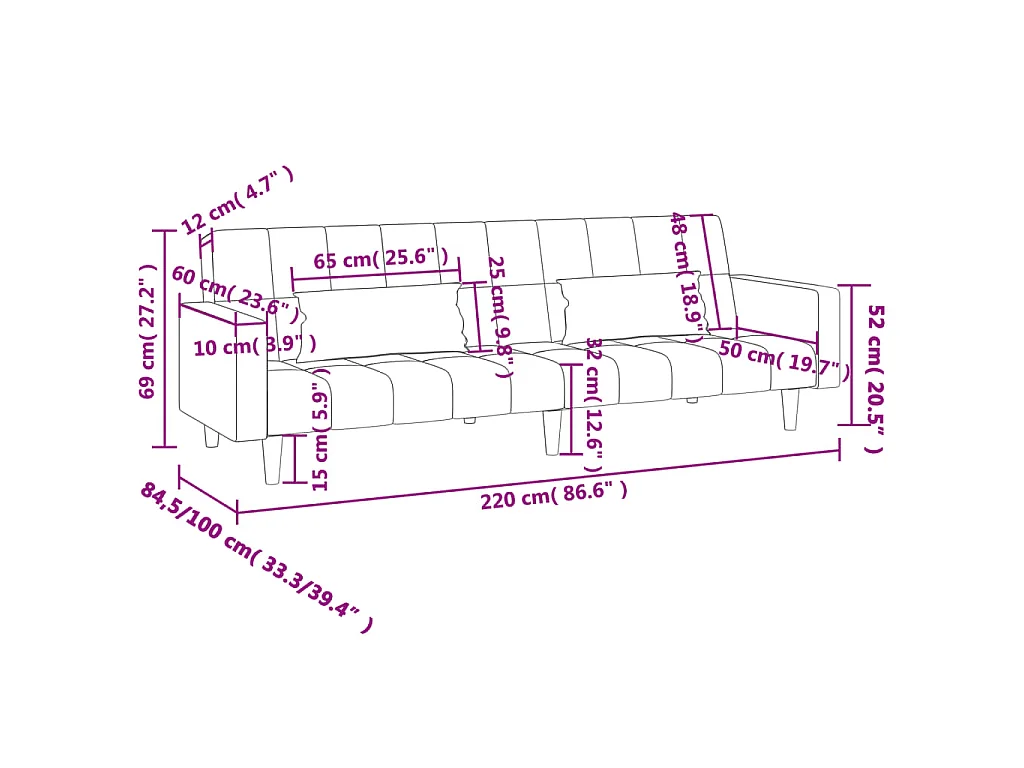 Schlafsofa 2-Sitzer mit 2 Kissen Schwarz Samt