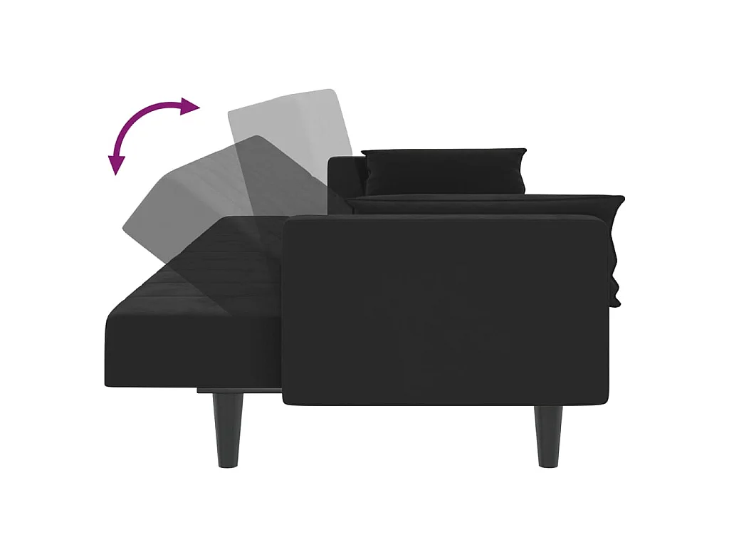 Schlafsofa 2-Sitzer mit 2 Kissen Schwarz Samt