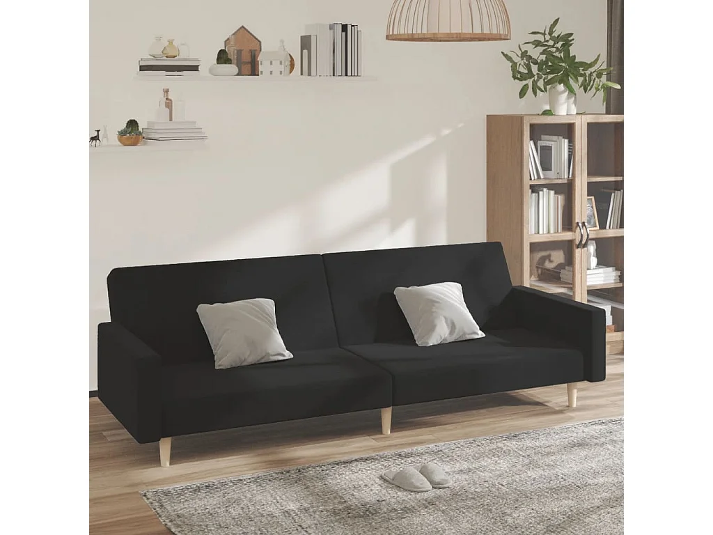 Sofá-cama de 2 lugares tecido preto