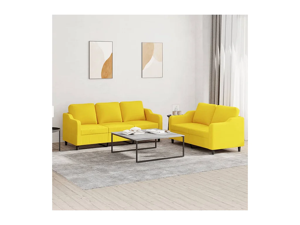 Ensemble de canapés 2 pcs avec coussins Jaune clair Tissu