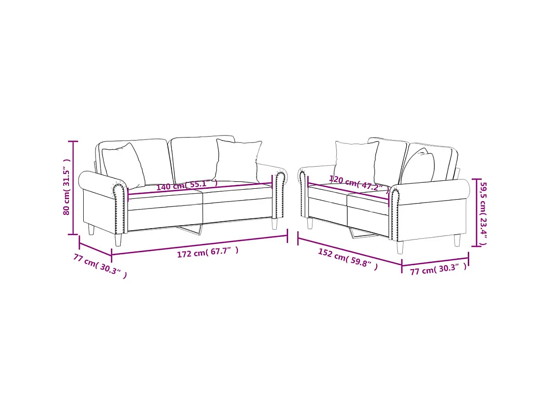 2-delige Loungeset met kussens kunstleer wijnrood
