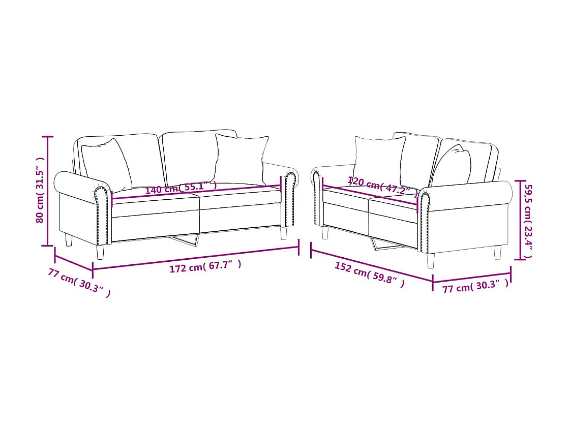 Ensemble de canapés 2 pcs et coussins rouge bordeaux similicuir