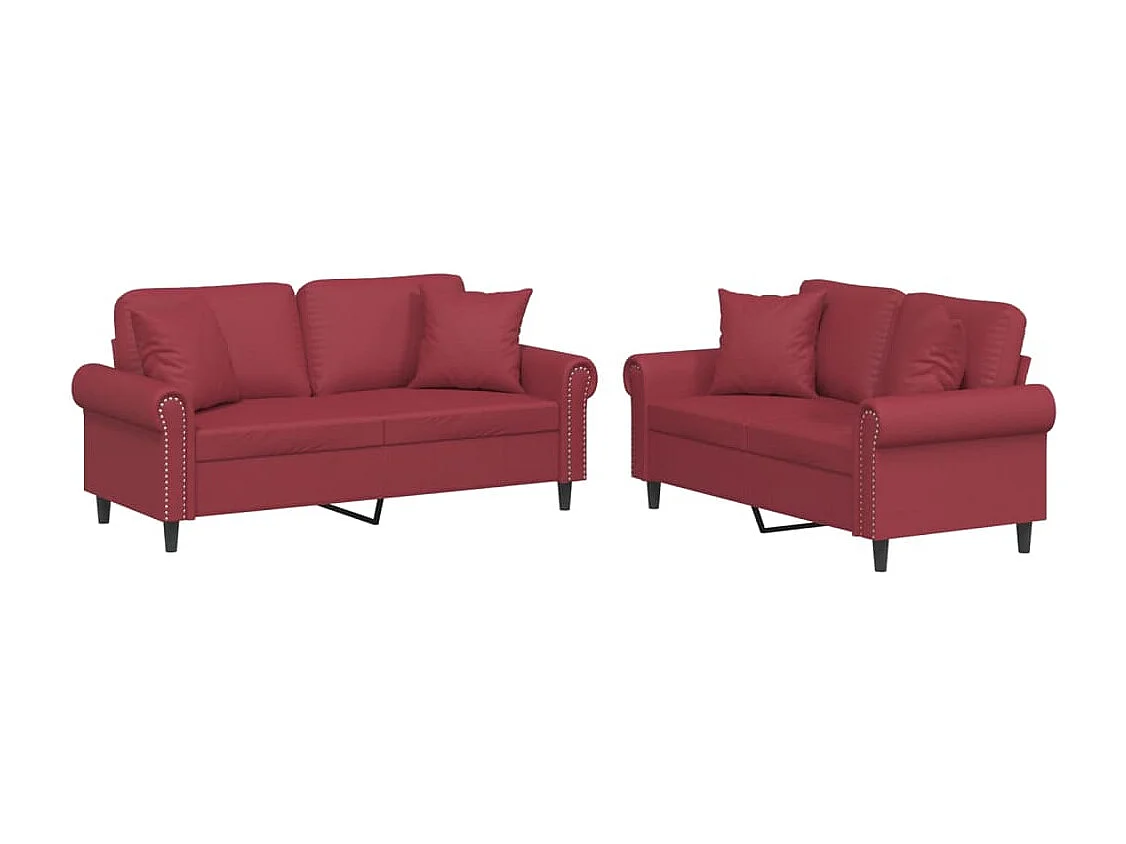 Ensemble de canapés 2 pcs et coussins rouge bordeaux similicuir