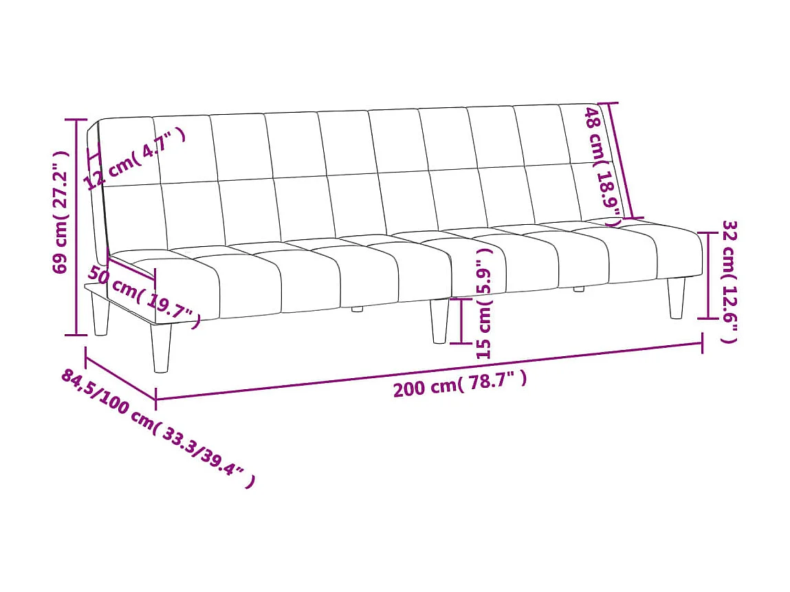 Schlafsofa 2-Sitzer Hellgrau Stoff