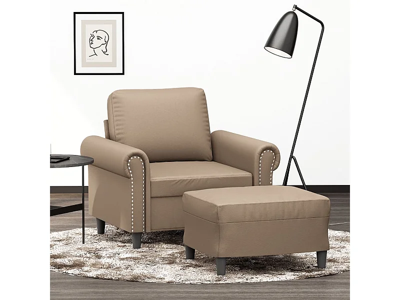 Poltrona com apoio de pés 60 cm couro artificial cappuccino