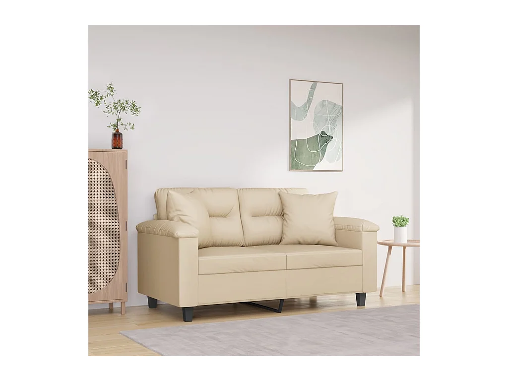 Canapé 2 places avec oreillers crème 120 cm tissu microfibre