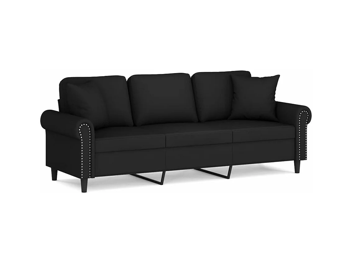 Canapé 3 places avec oreillers décoratifs noir 180 cm velours
