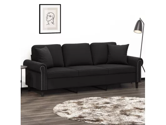 Kauf Unique 3-Sitzer-Sofa mit Zierkissen Schwarz 180 cm Samt