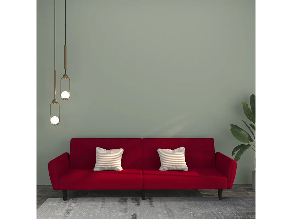 Slaapbank 2-zits fluweel wijnrood
