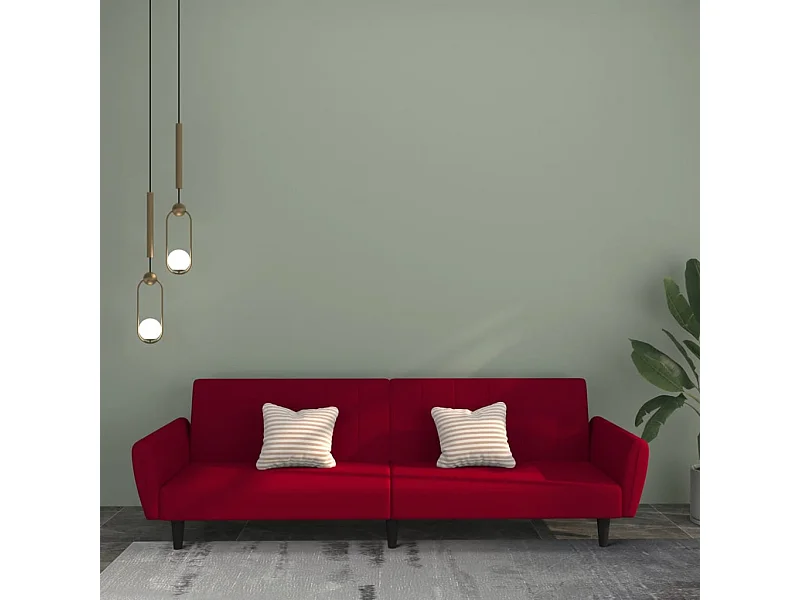 Canapé-lit 2 places rouge bordeaux velours