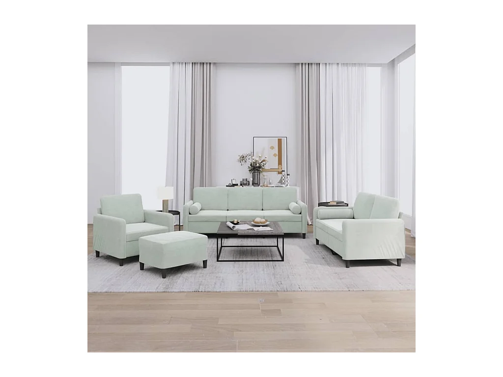 Set di Divani 4 pz con Cuscini Grigio Chiaro in Velluto