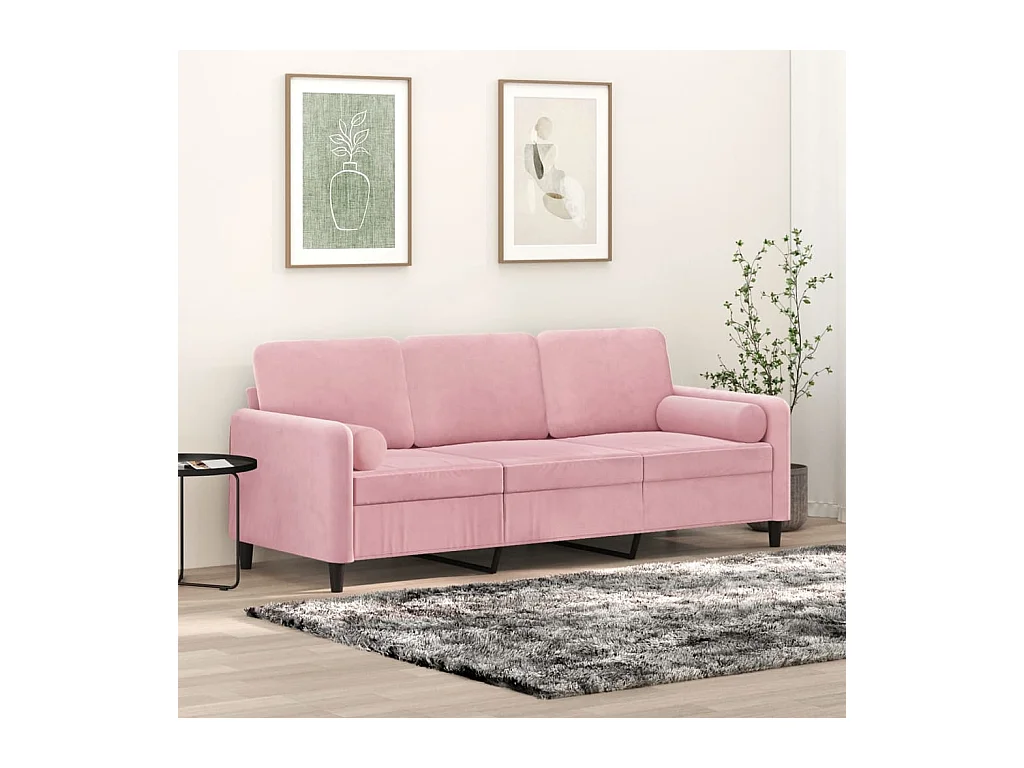 Canapé 3 places avec oreillers décoratifs rose 180 cm velours