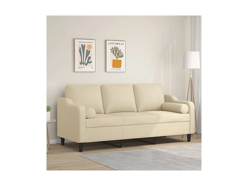 3-Sitzer-Sofa mit Zierkissen Creme 180 cm Stoff
