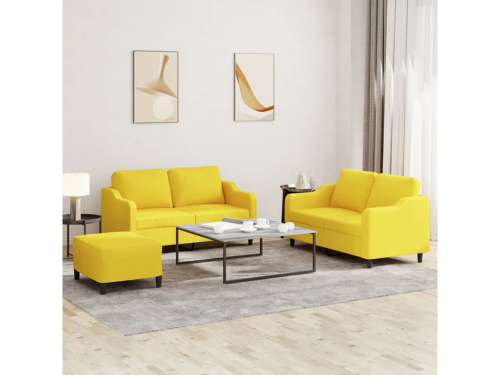 Ensemble de canapés 3 pcs avec coussins Jaune clair Tissu