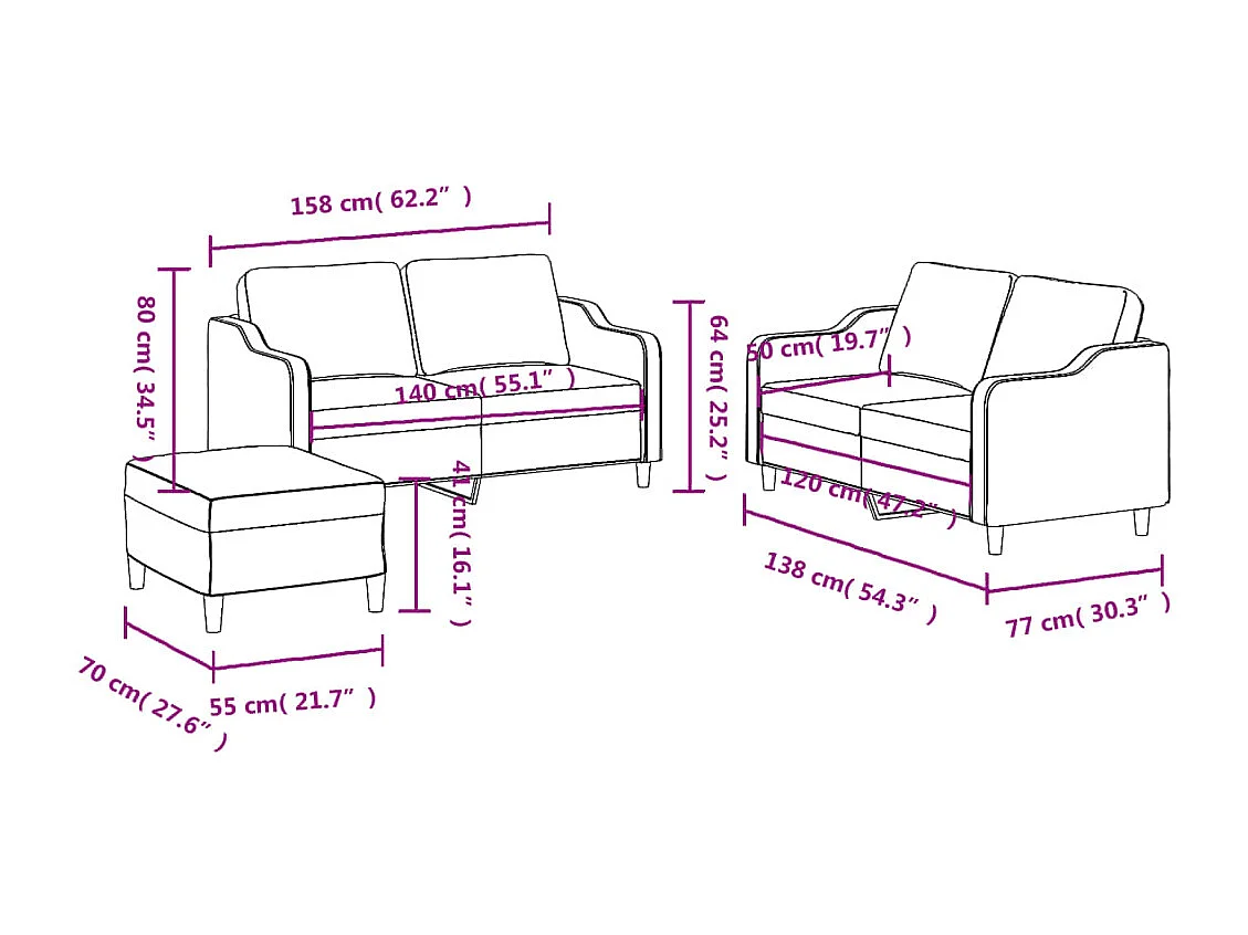 Ensemble de canapés 3 pcs avec coussins Jaune clair Tissu