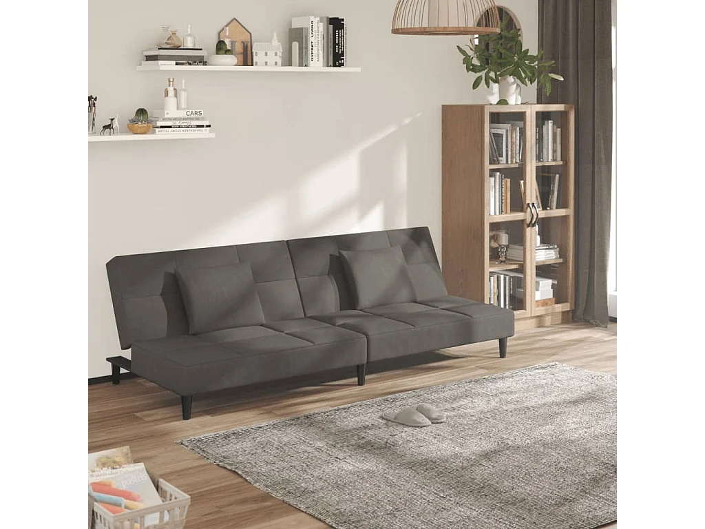 Schlafsofa 2-Sitzer mit 2 Kissen Dunkelgrau Samt