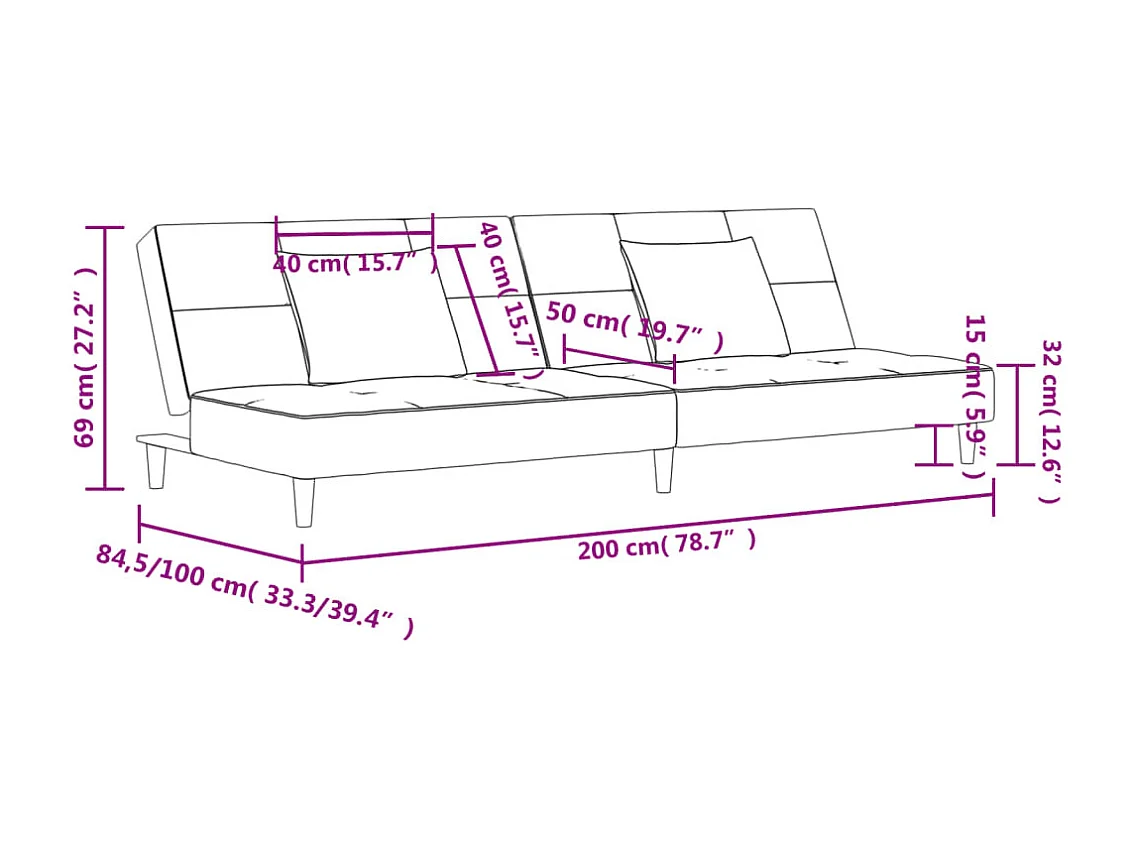 Schlafsofa 2-Sitzer mit 2 Kissen Dunkelgrau Samt