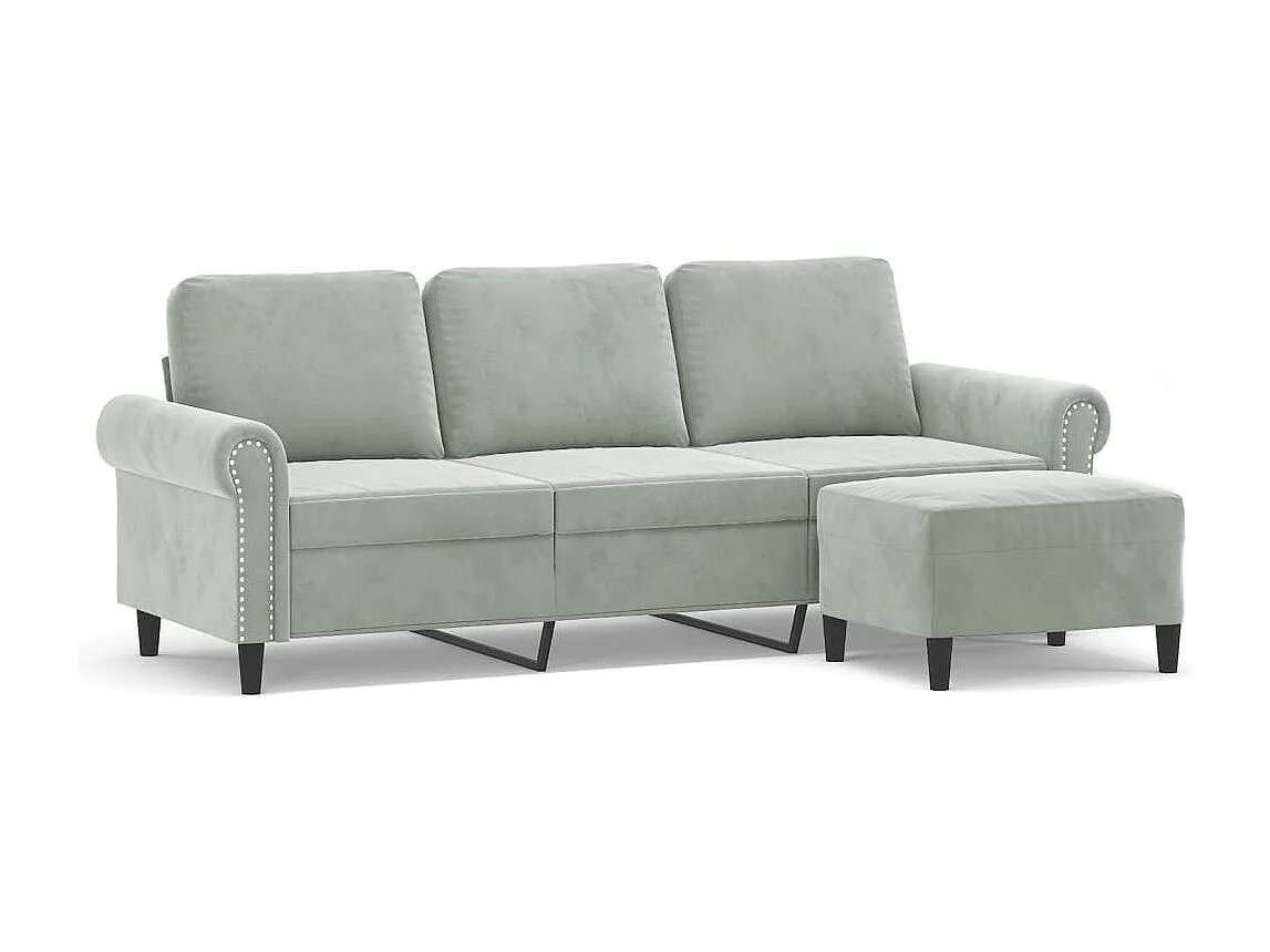 3-Sitzer-Sofa mit Hocker Hellgrau 180 cm Samt