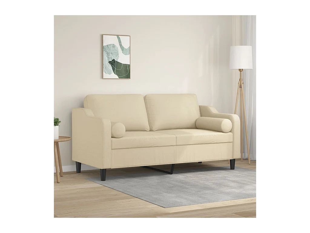 Canapé 2 places avec oreillers décoratifs crème 140 cm tissu