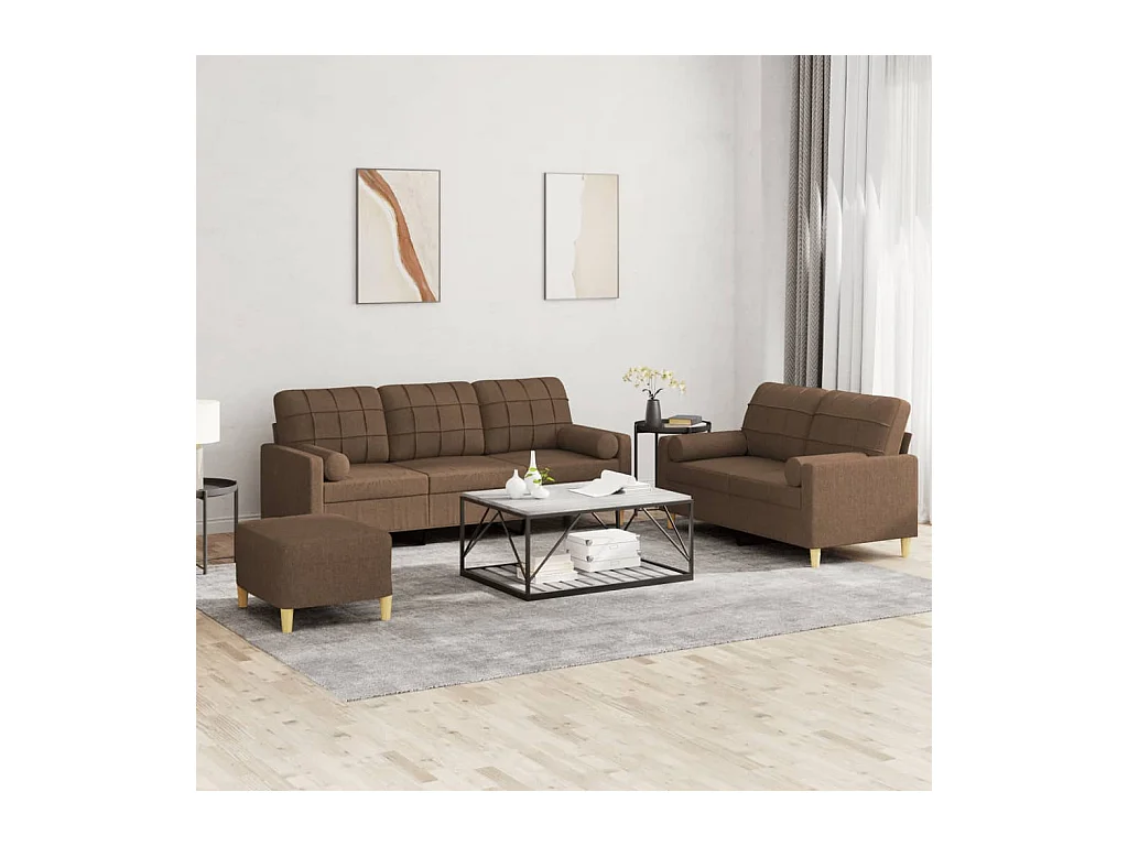 Ensemble de canapés 3 pcs avec coussins marron tissu