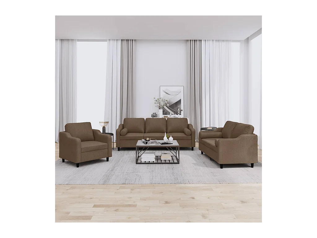 Ensemble de canapés 3 pcs avec coussins marron tissu