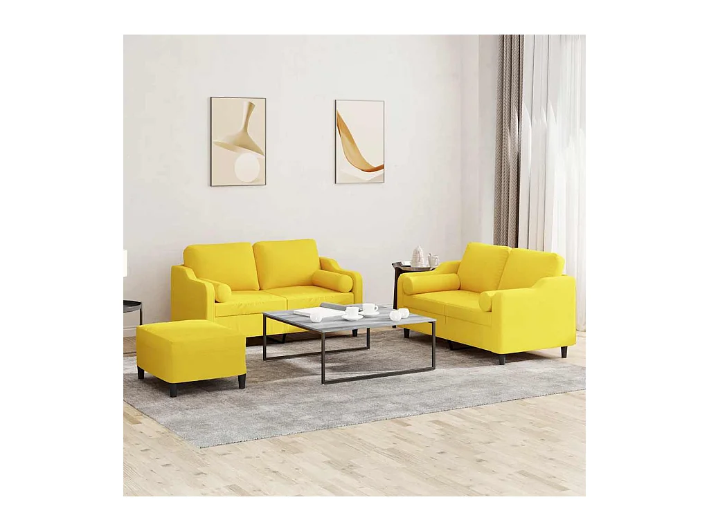 Ensemble de canapés 3 pcs avec coussins jaune clair tissu