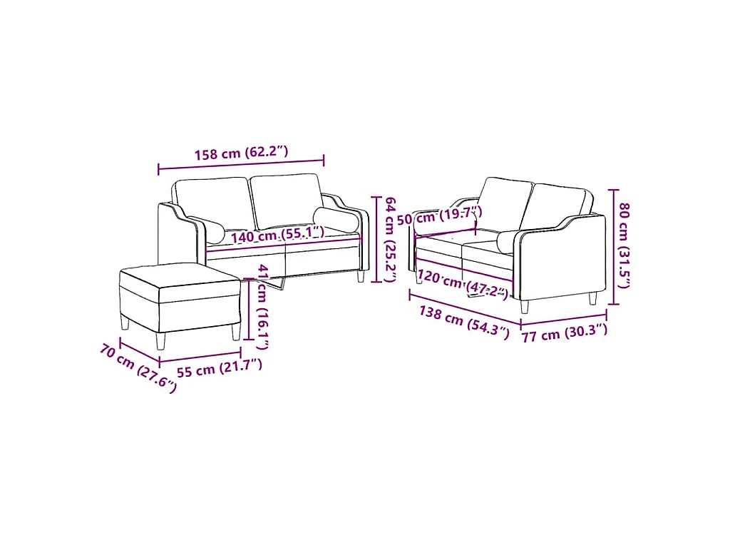3-delige Loungeset met kussens stof lichtgeel