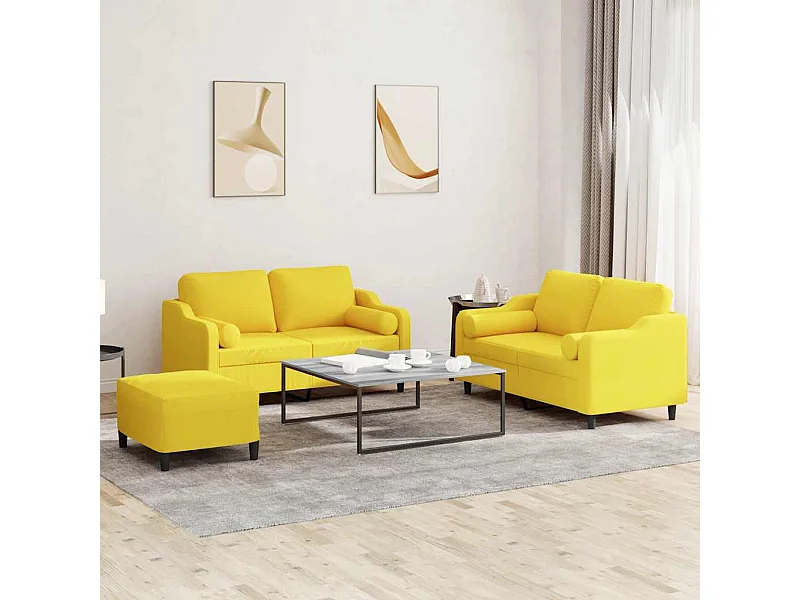 Ensemble de canapés 3 pcs avec coussins jaune clair tissu