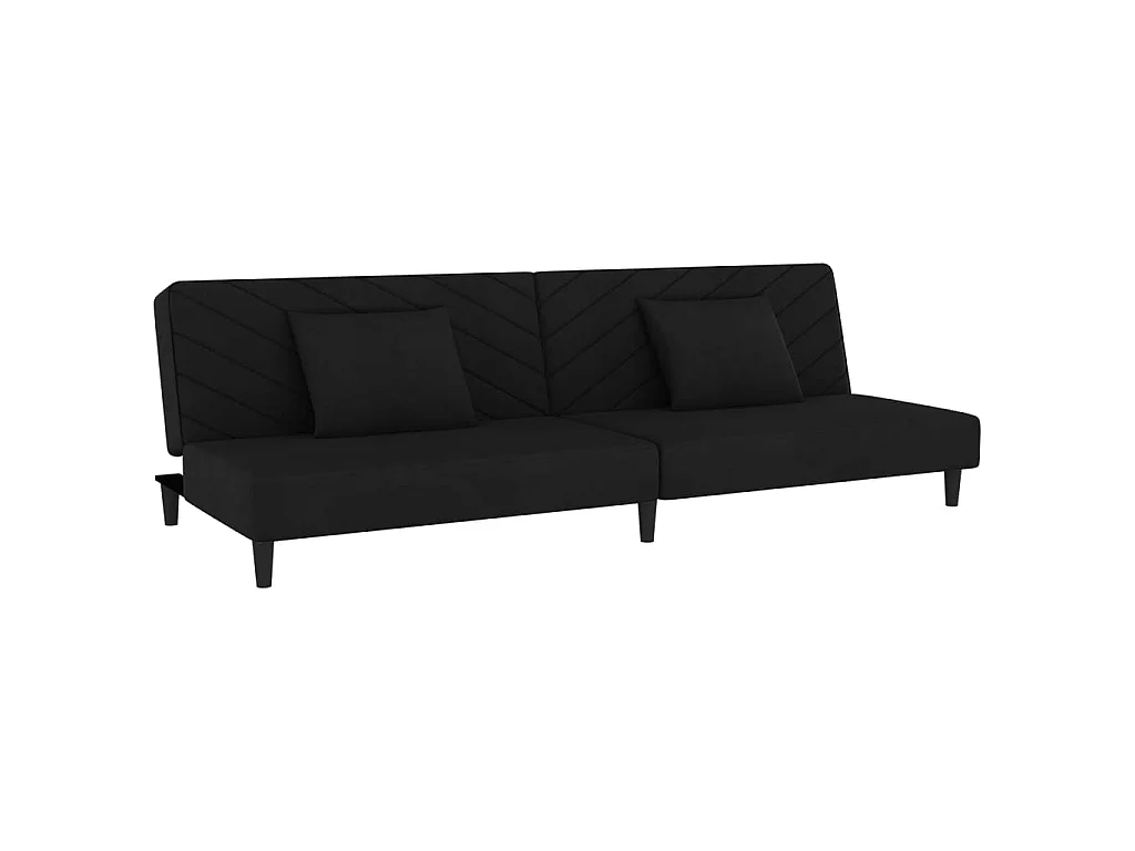 Divano Letto a 2 Posti con 2 Cuscini Nero in Velluto